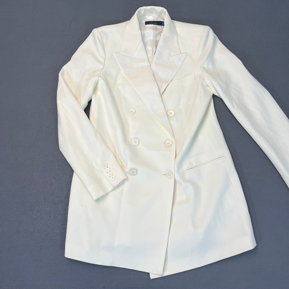 Polo Ralph Lauren Cream Double Breasted Wool Silk Blend‎ Blazer Womens Size 10